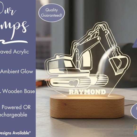 Personalized Excavator Night Light – Custom LED Construction Lamp - Picture 3 of 8